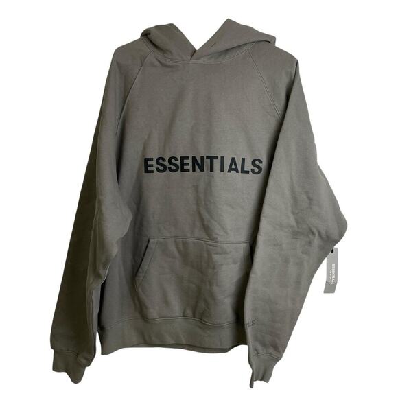 Fear of God Essentials Hoodie Mens Large Taupe Black Logo Oversized Hooded - Picture 1 of 12